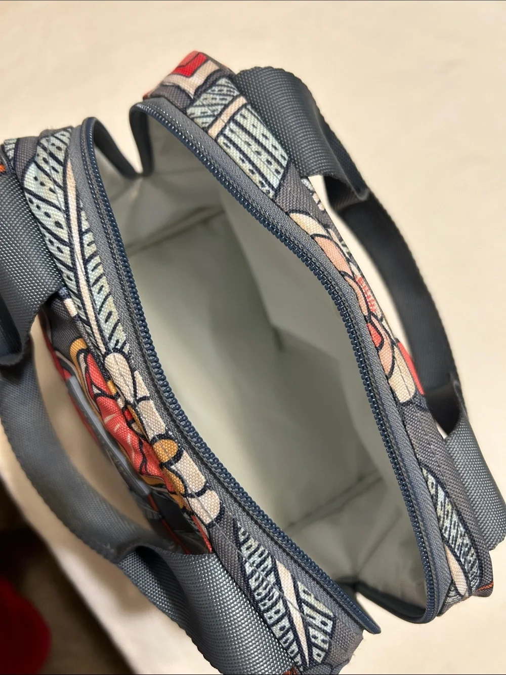 Vera Bradley Gray Floral Cosmetic Case with Red and Orange Accents